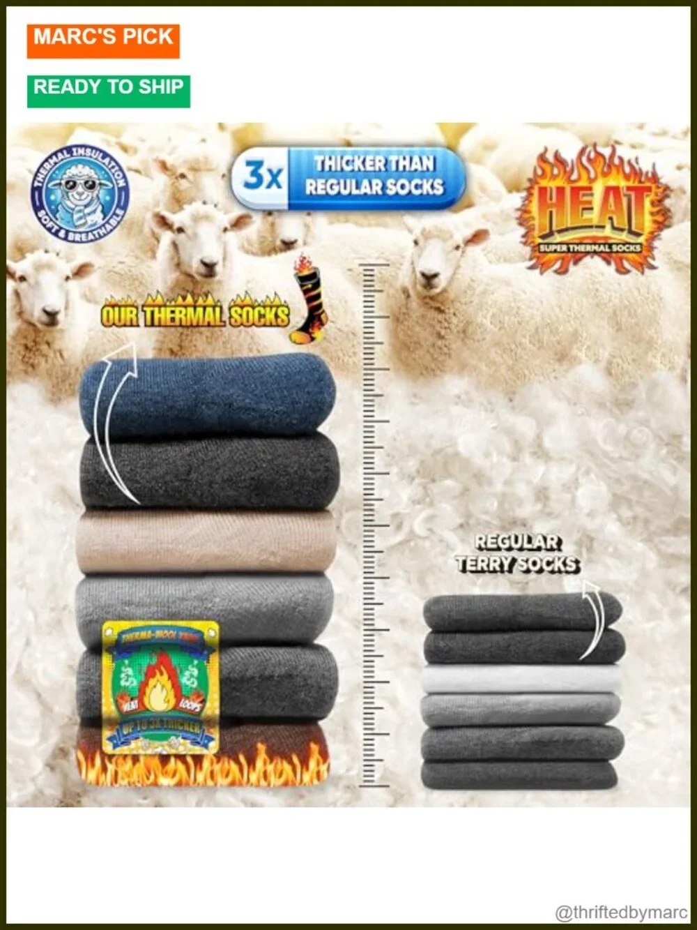 Thermal Winter Socks Pack of 6 Heat Loop Insulation Crew Length